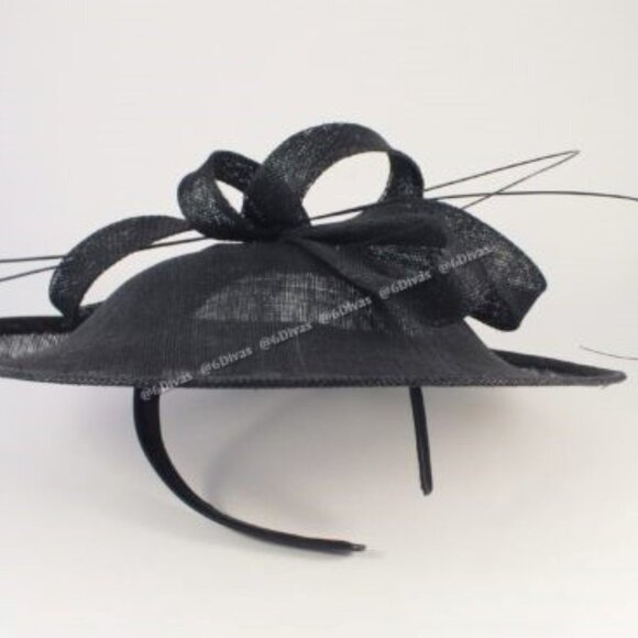 Black Fascinator With Headband Wide Brim Sinamay Mesh Hat Fascinator - New - Picture 3 of 3